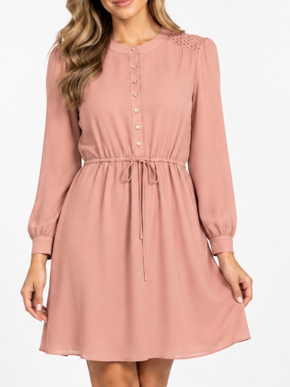 Silk Blend Johnston & Murphy Blush Pink Long Sleeve Drawstring Dress Small